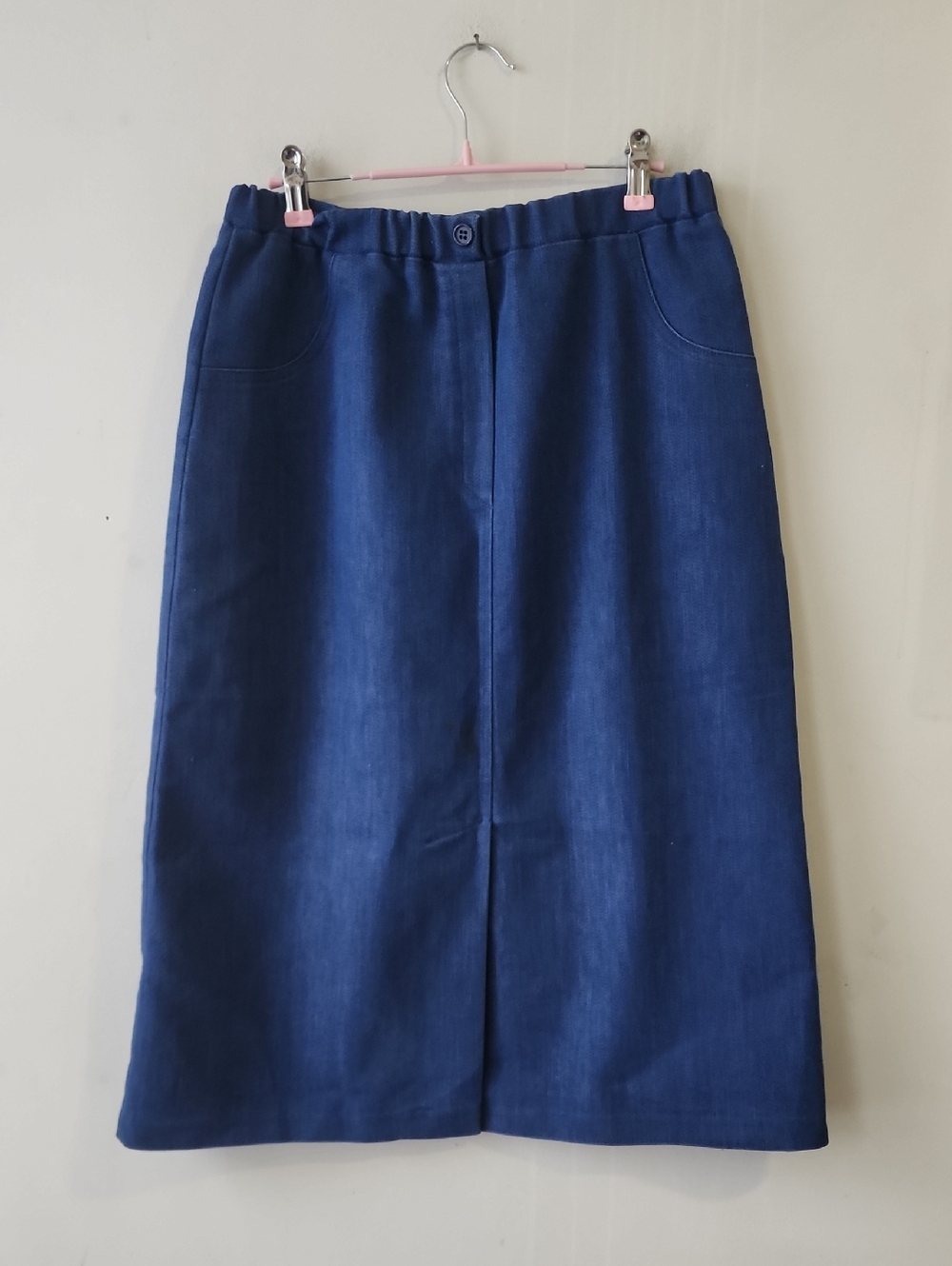 Women's Navy Midi Skirt with Front Button Waist